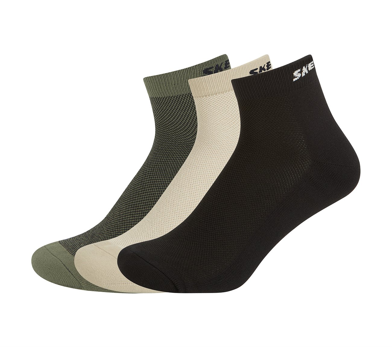 3PK MENS JACQUARD HALF TERRY ANKLE, BLACK/OLIVE