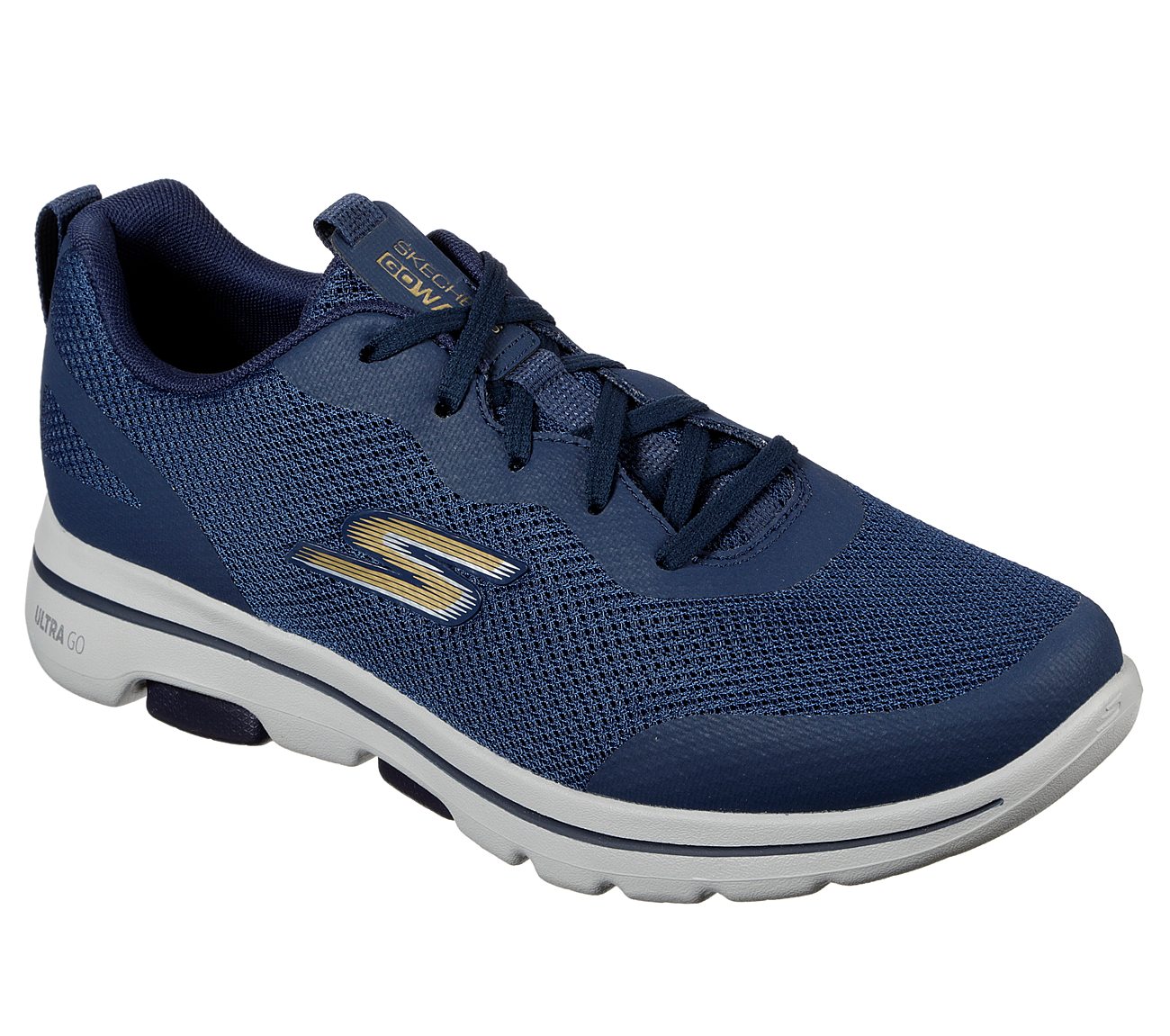 GO WALKS 5 SQUALL, NAVY/GOLD Footwear Lateral View