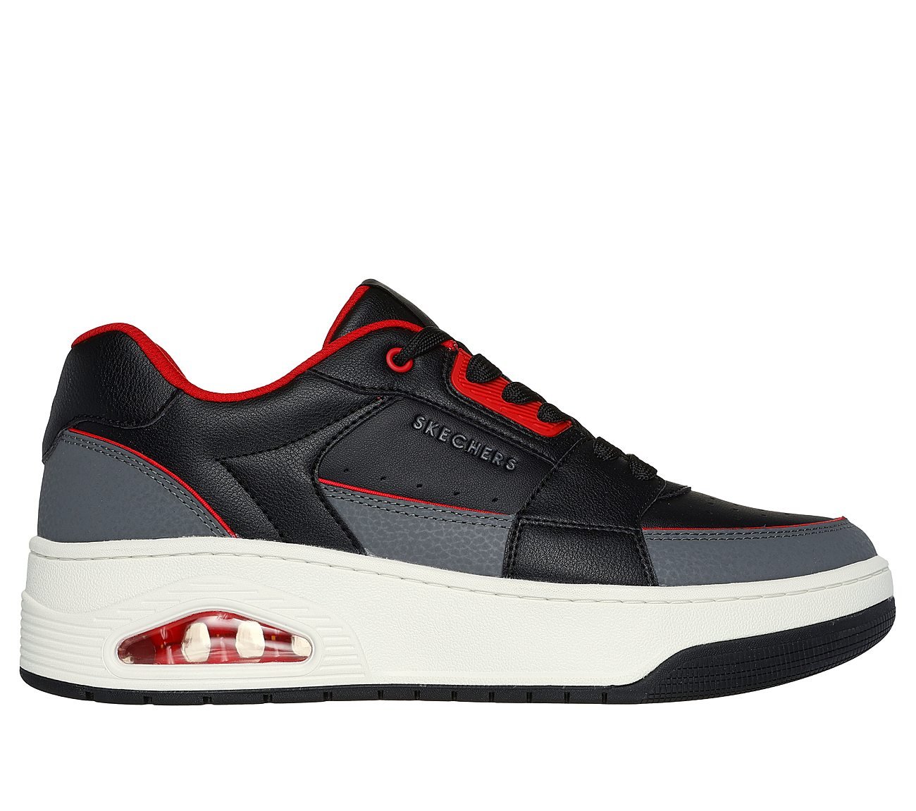 UNO COURT - LOW-POST, BLACK/RED Footwear Lateral View