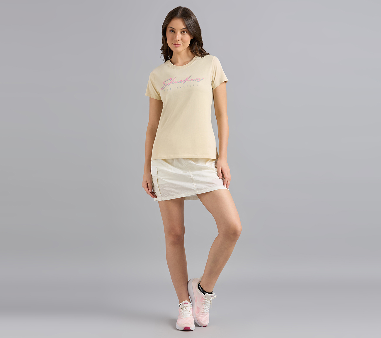 SKECHERS HAND PAINTED TEE, NATURAL/BLUE Apparel Right View