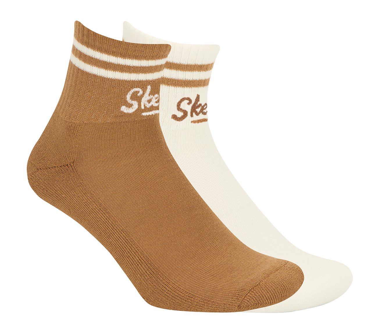 2PK WOMENS SOLID HALF TERRY ANKLE, BROWN/WHITE