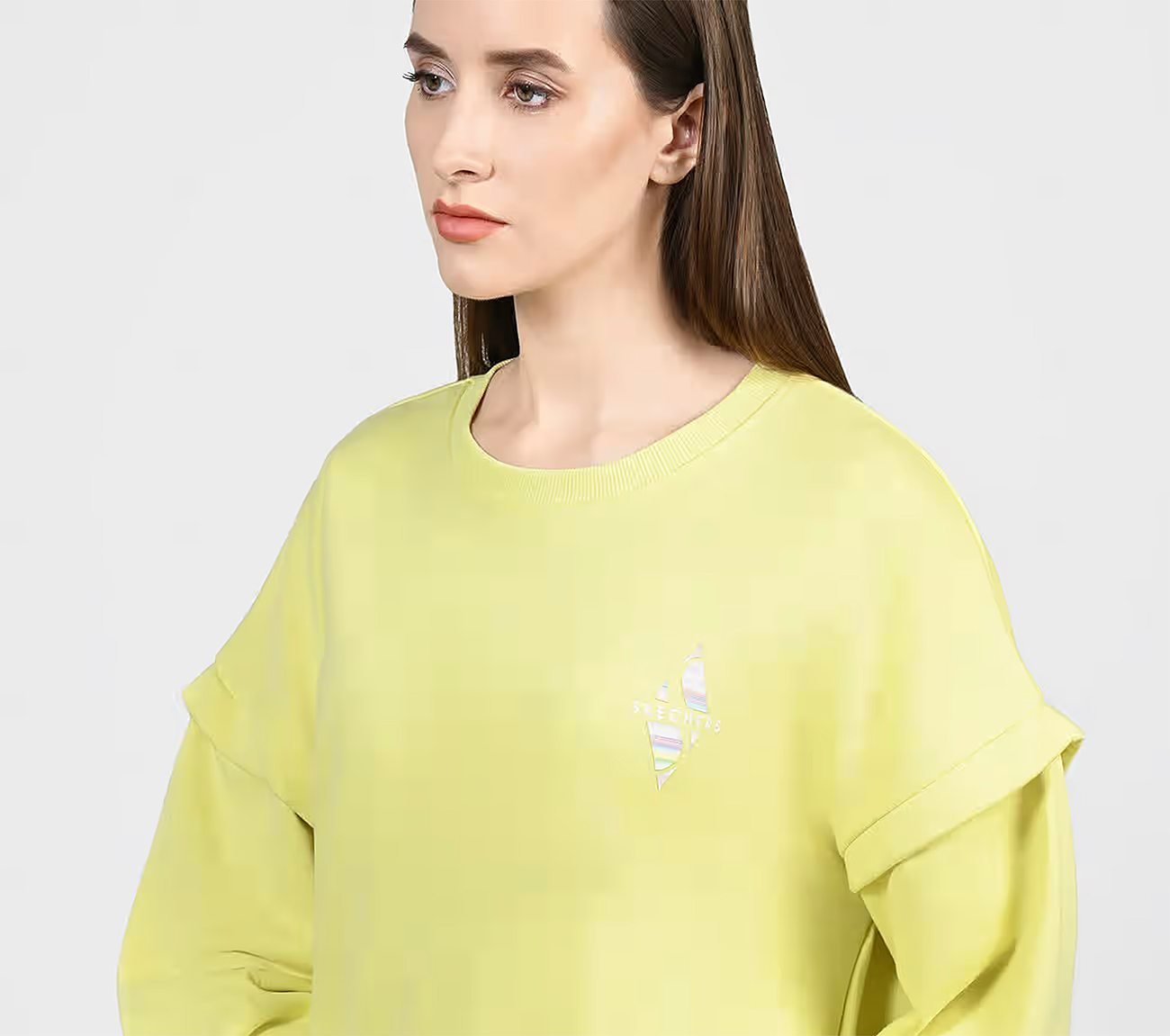 OASIS LAYERED SLEEVE SWEATSHIRT, MINT/YELLOW