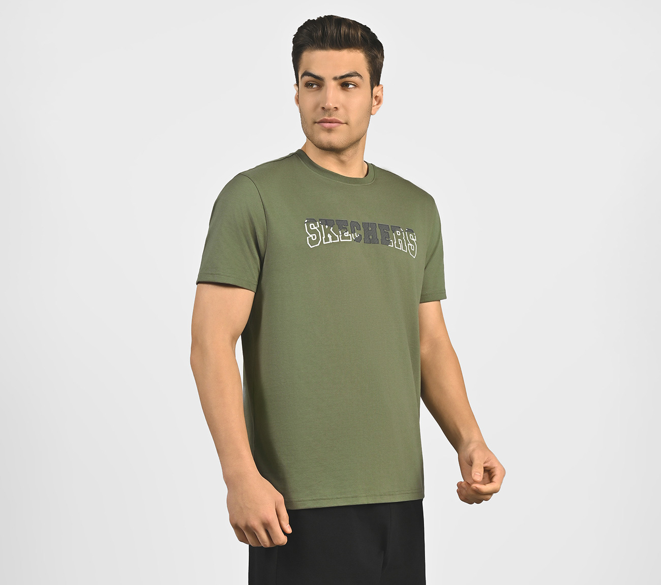 DUAL PRINT VARSITY GRAPHIC T-SHIRT, NATURAL/OLIVE Apparel Bottom View