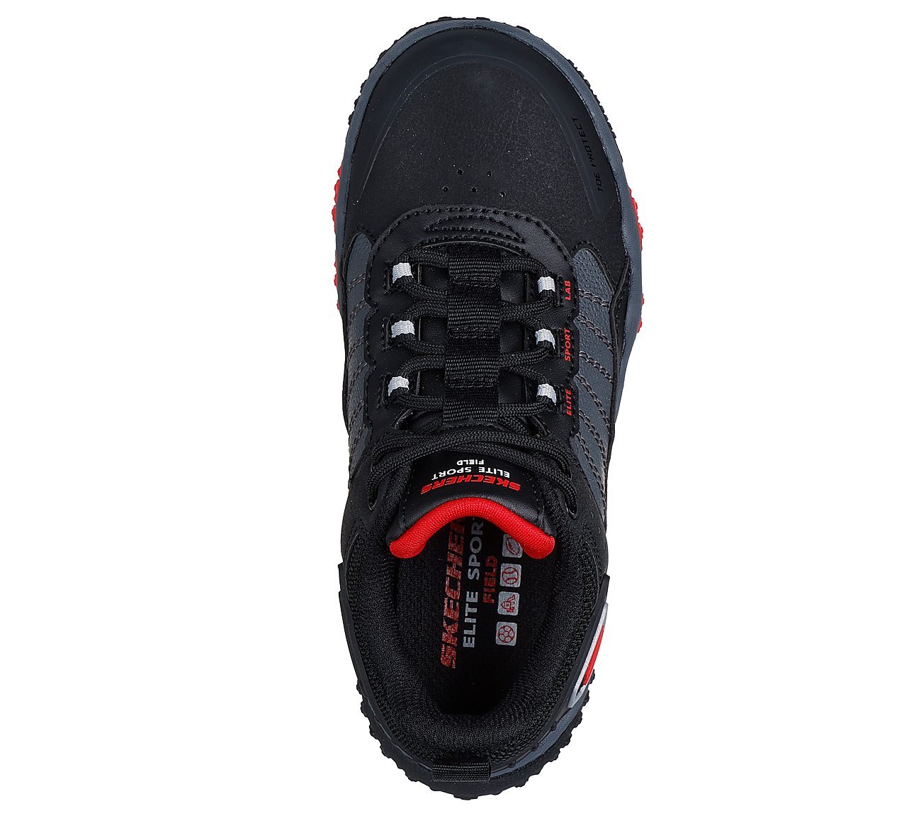 SKECHERS ELITE SPORT FIELD, BLACK/GREY/RED Footwear Top View