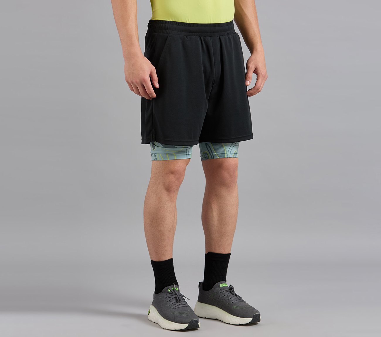 SPACE PRINT LAYER PICKLEBALL SHORTS, BLACK Apparels Bottom View