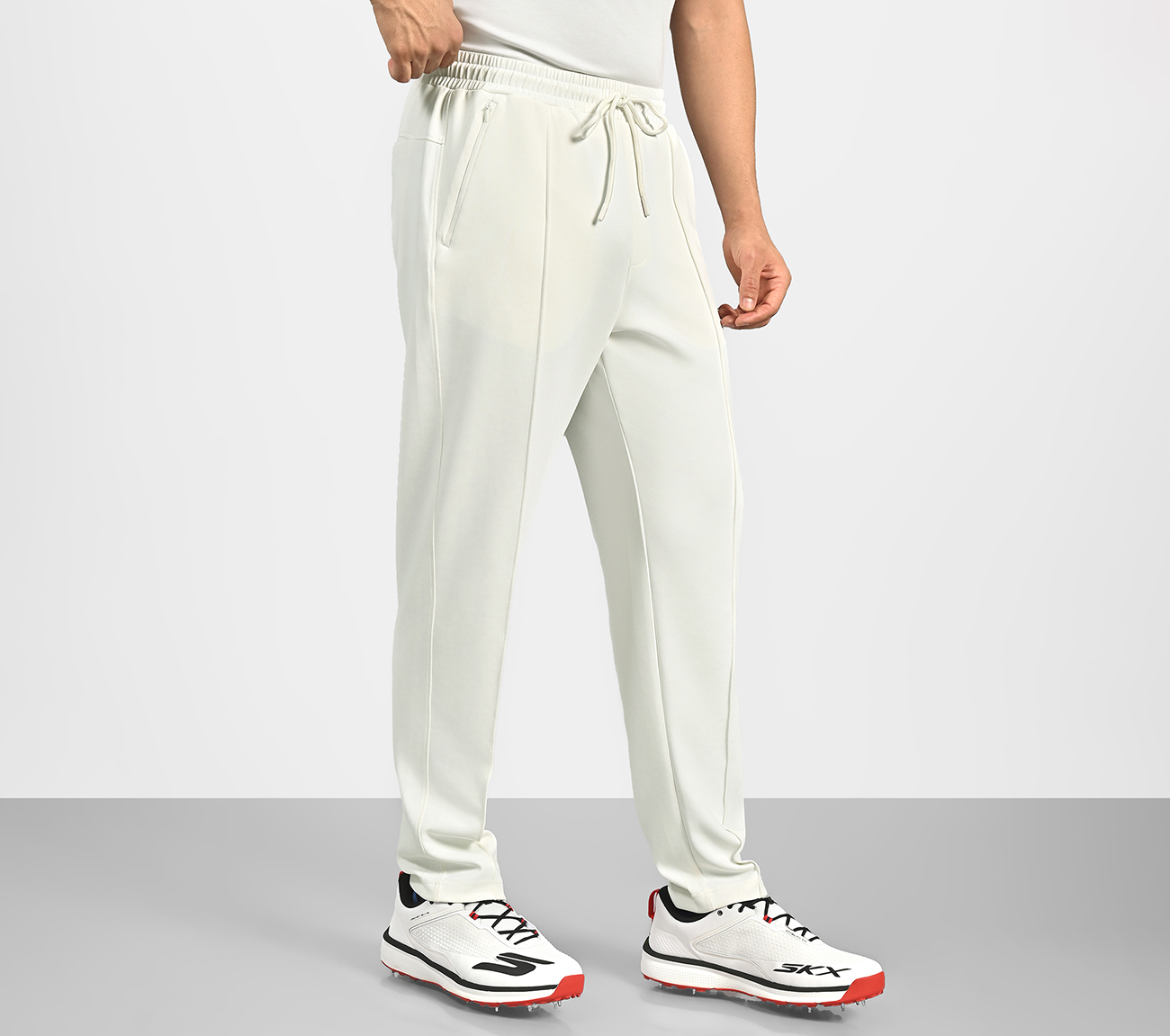 CRICKET PINTUCK JOGGER, WHITE Apparel Top View