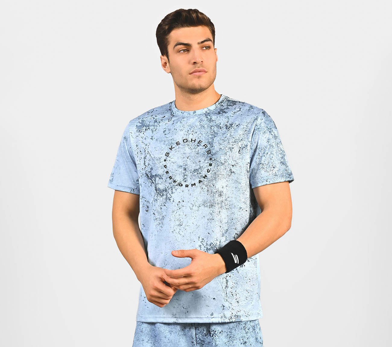 AOP CHEST PRINT PERFORMANCE T-SHIRT, CHARCOAL/LT. BLUE Apparel Lateral View