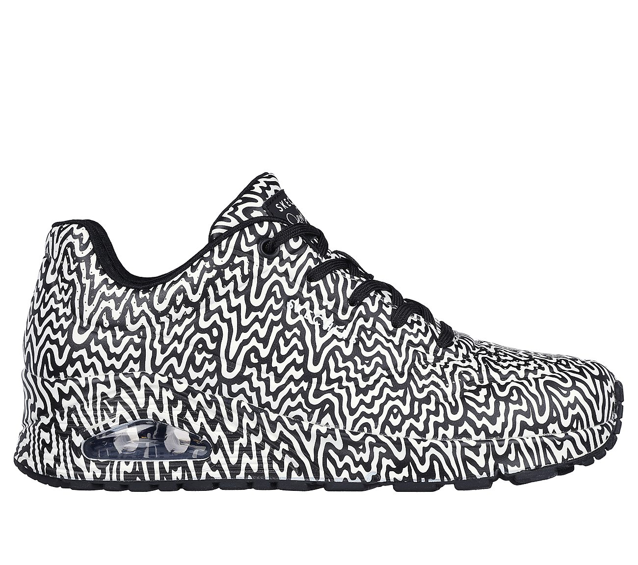 JEN STARK: UNO - INFINITE DRIP, BLACK/WHITE Footwear Lateral View