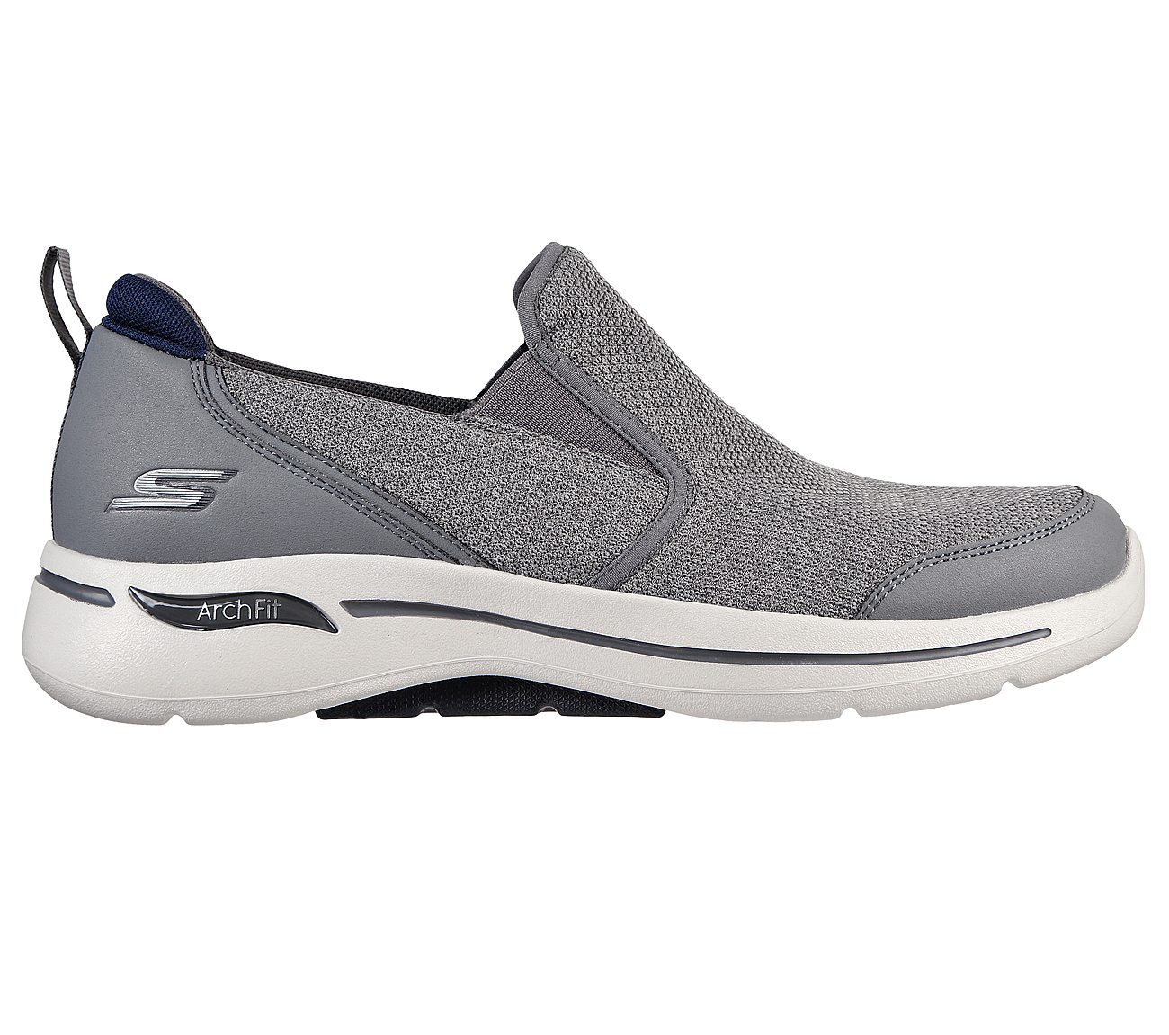 Skechers Charcoal/Navy Go Walk Arch Fit Goodman Mens Slip On Shoes ...