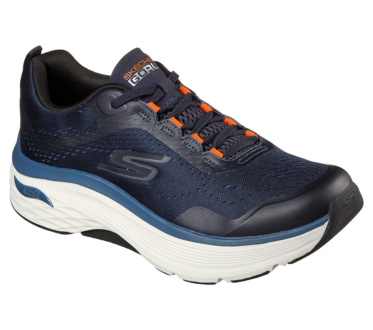 MAX CUSHIONING ARCH FIT, NAVY/ORANGE Footwear Lateral View