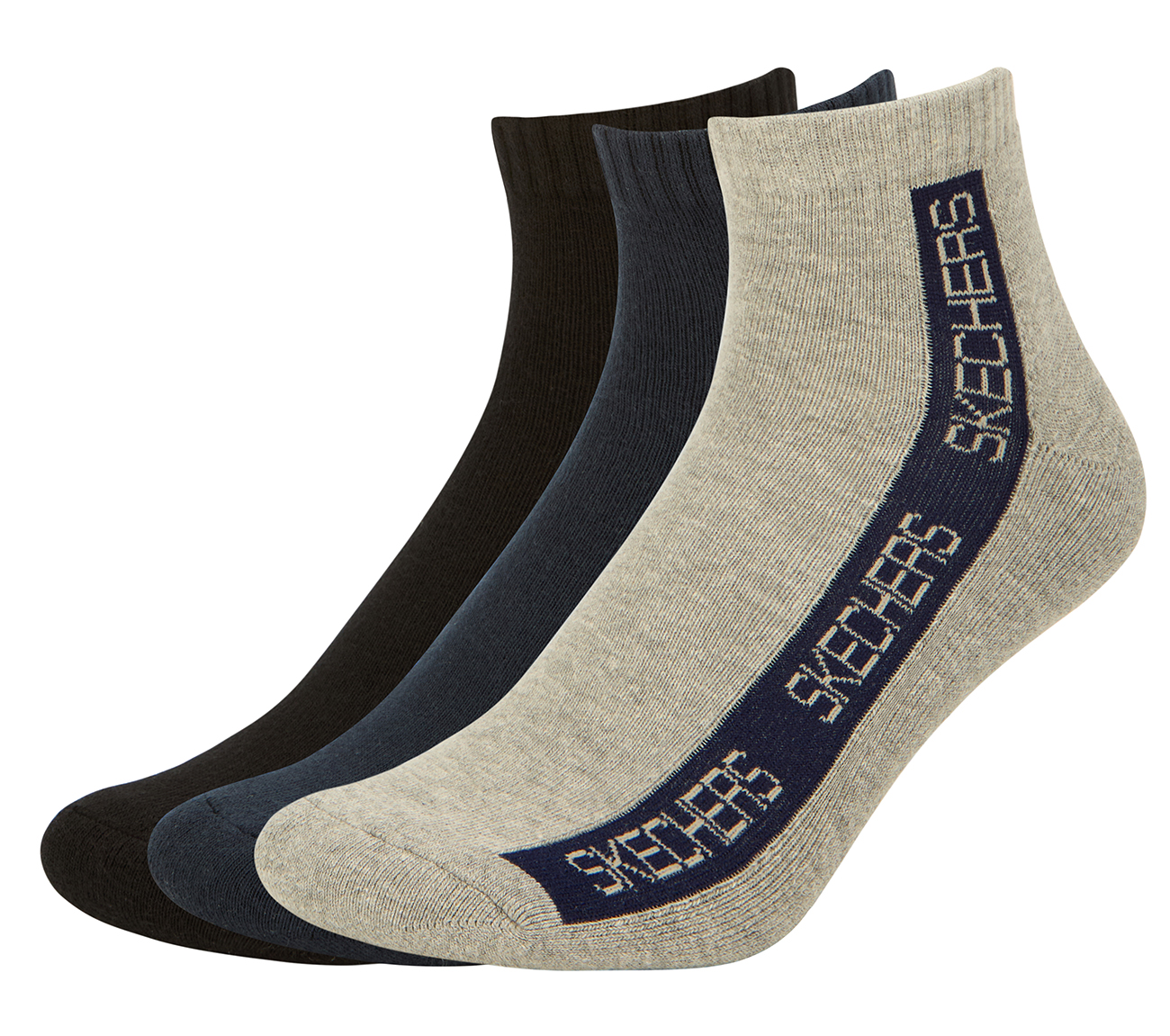 3PK MENS CONTRAST HALF TERRY ANKLE, BLACK/CHARCOAL/BLUE