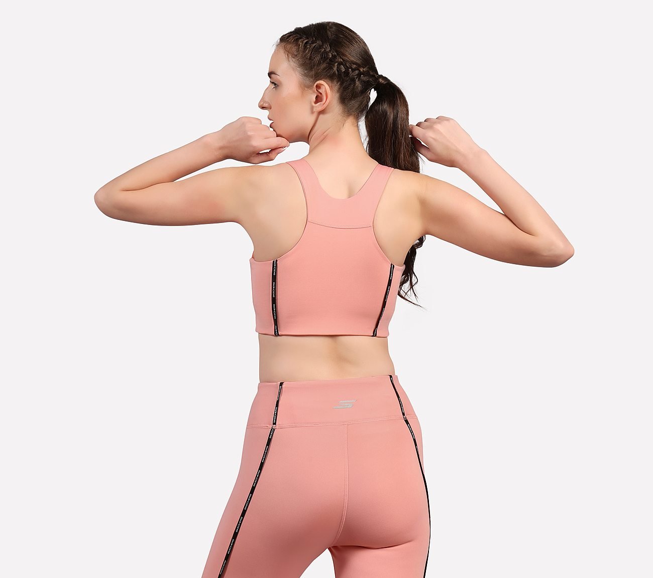 CHEST BRANDING CLEAN FINISH SPORT BRA, PURPLE/YELL Apparels Left View