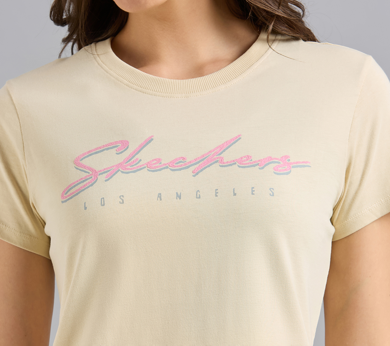 SKECHERS HAND PAINTED TEE, NATURAL/BLUE Apparel Right View