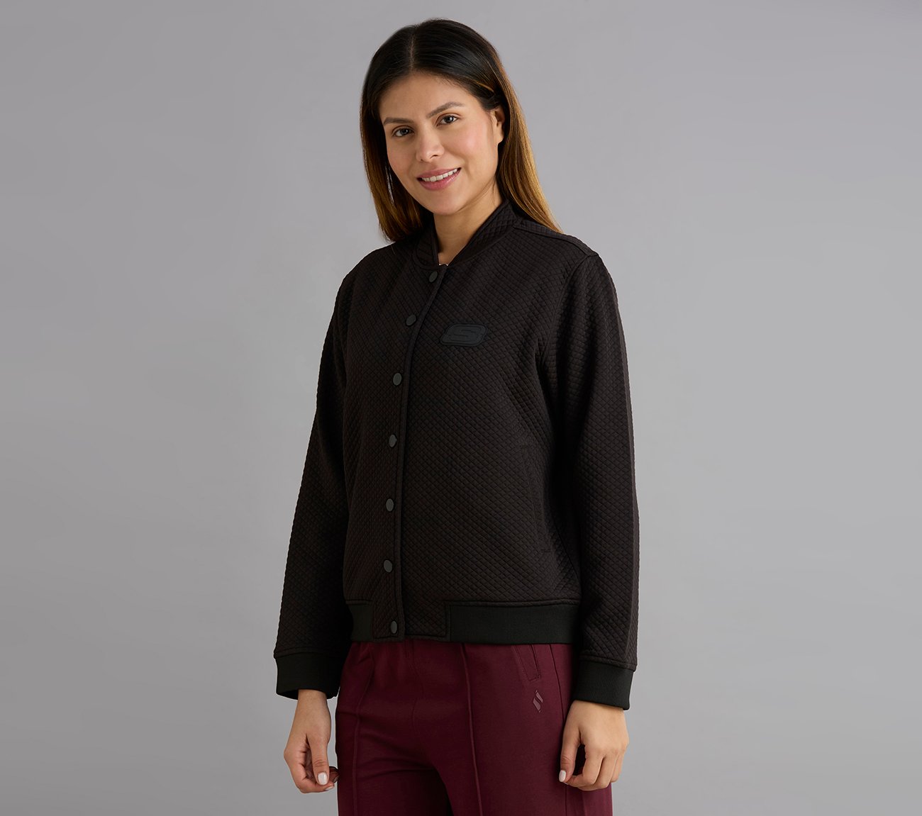 QUILTED SNAP BUTTON JACKET, BLACK