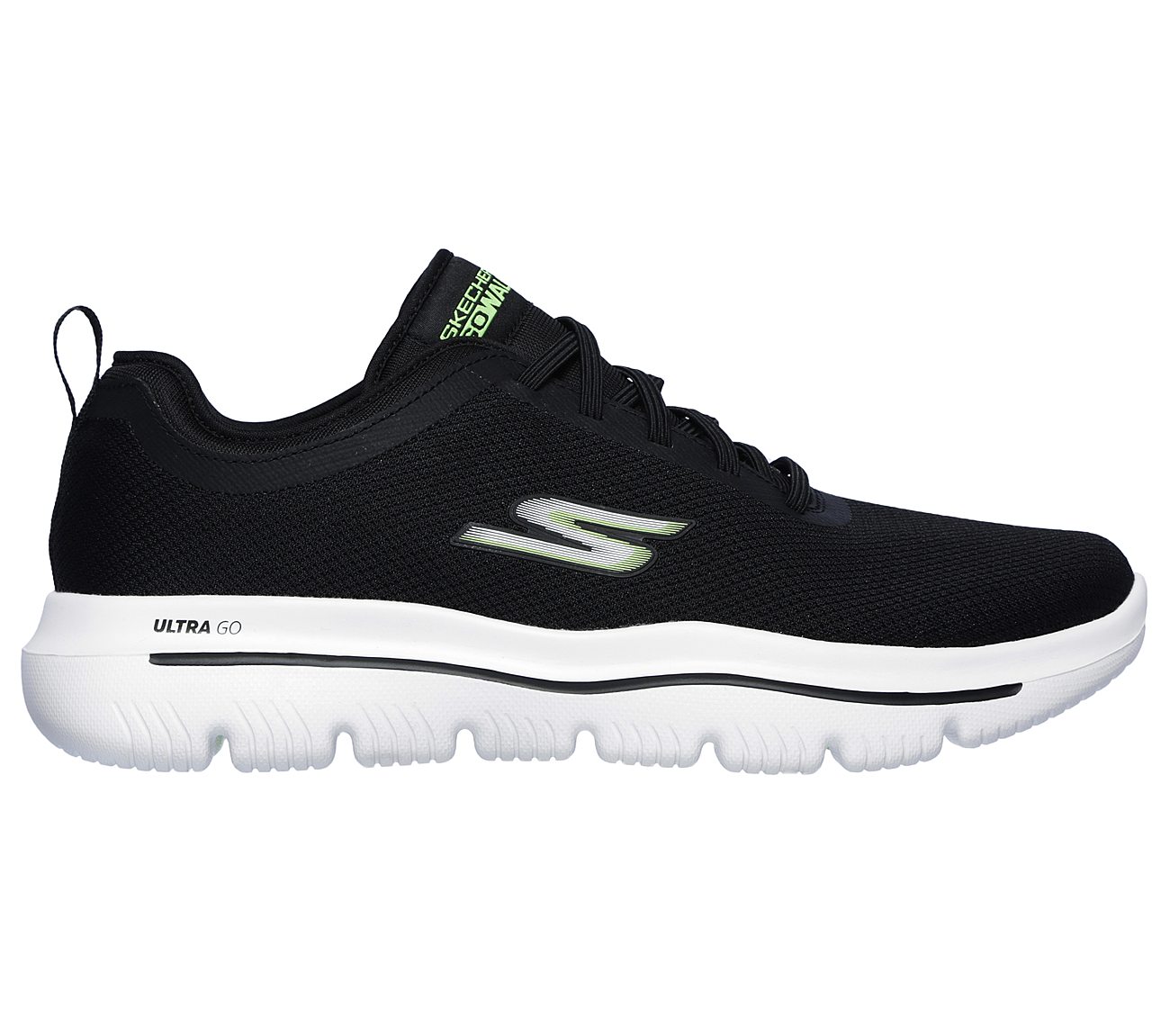 GO WALK EVOLUTION ULTRA-INTER, BLACK/GREEN Footwear Lateral View