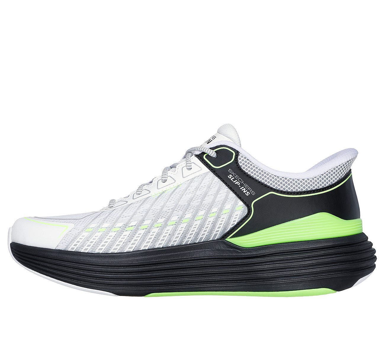 SKECHERS SLIP-INS: MAX CUSHIONING SUSPENSION, WHITE BLACK Footwear Left View