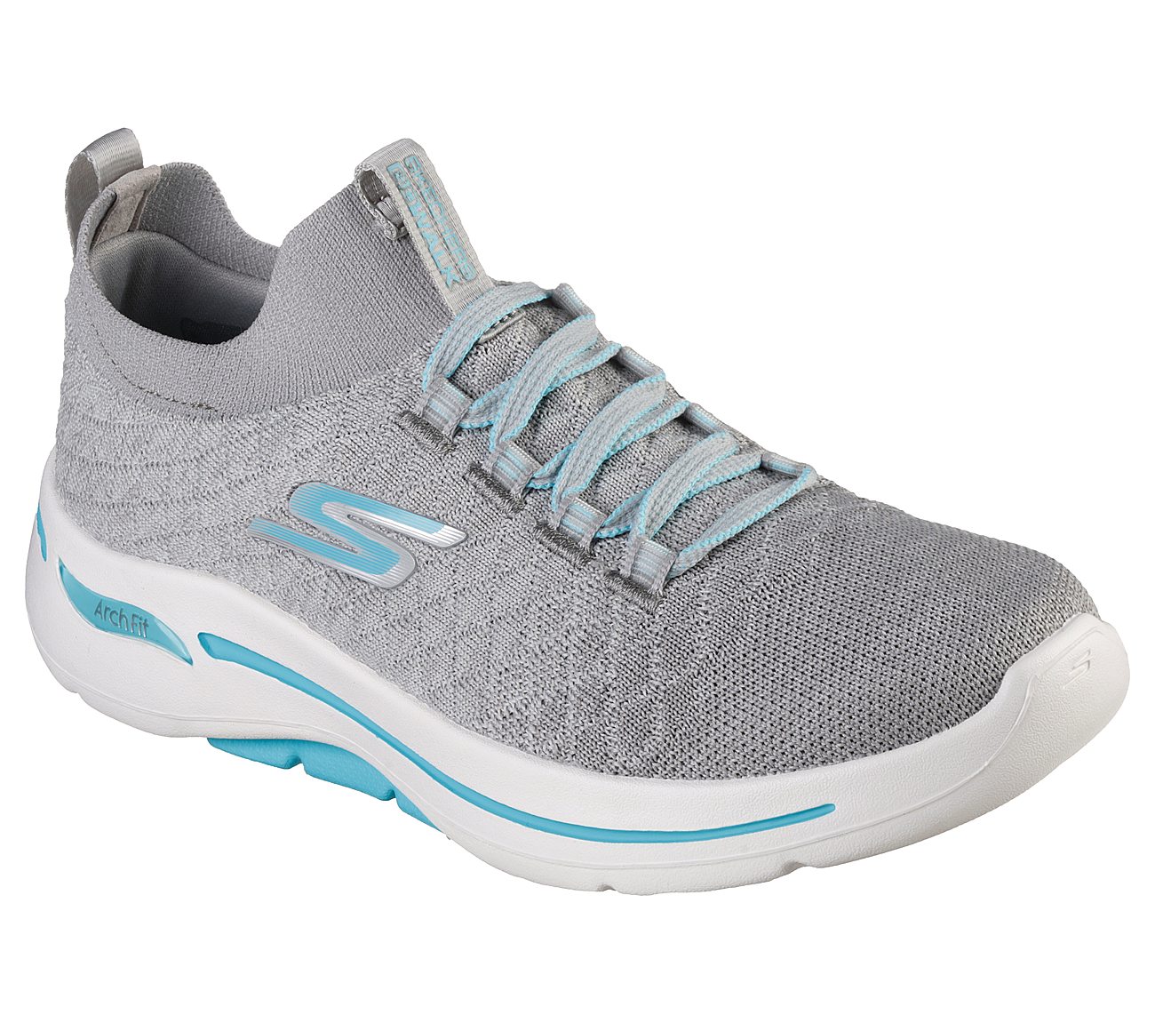 GO WALK ARCH FIT - PEACHY, GREY/BLUE Footwear Lateral View