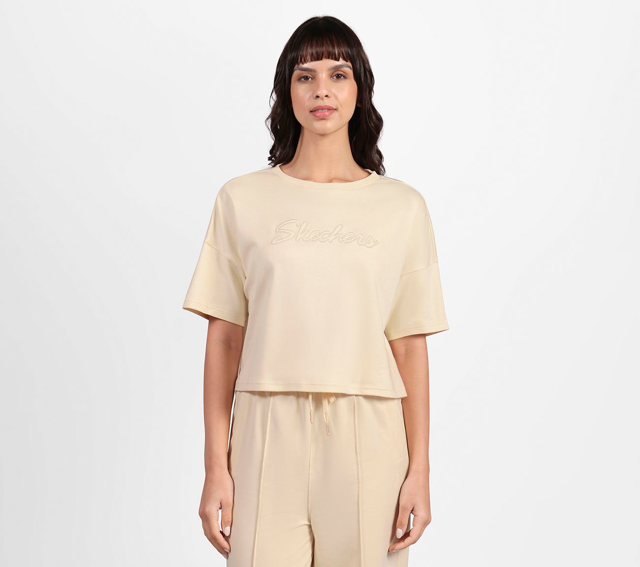 EMBROIDERED BOXY FIT T-SHIRT, NATURAL/BLUE Apparels Lateral View