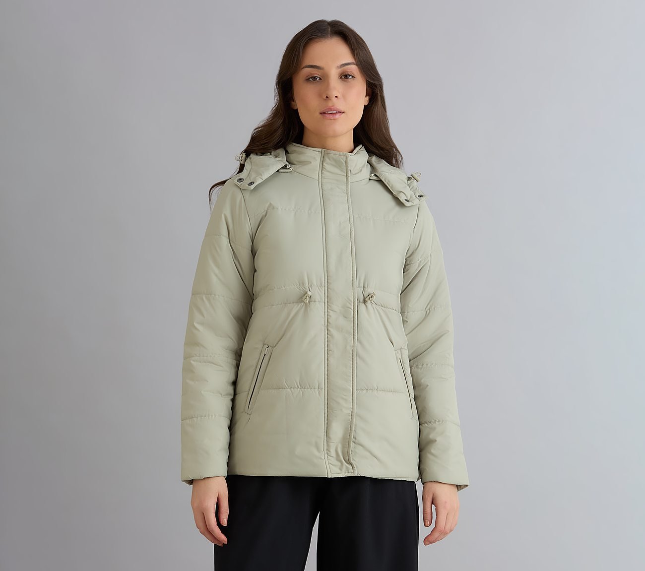 QUILTED WAIST CINCHED JACKET, YELLOW/BLUE