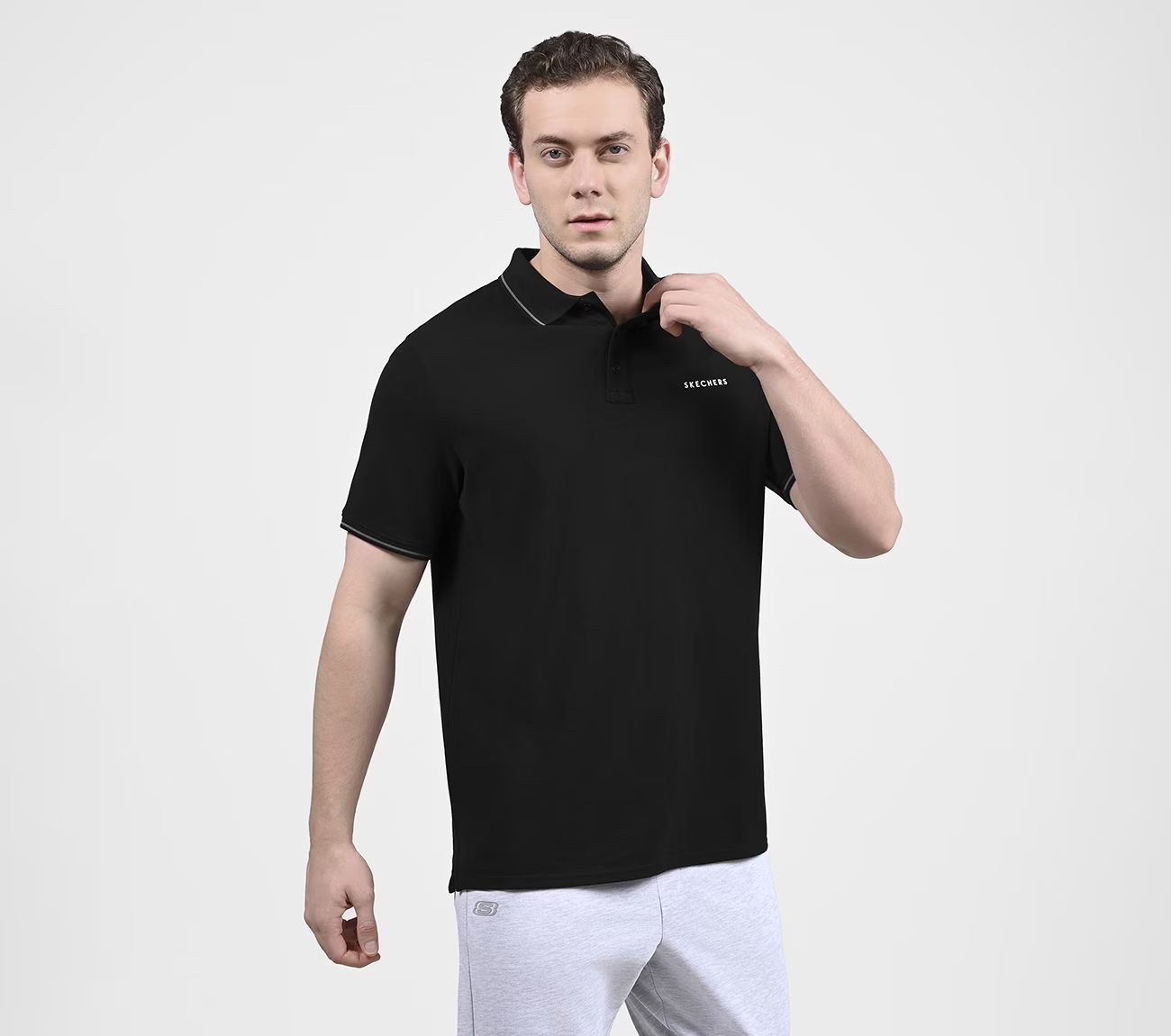 SKECHERS EVERYDAY POLO, BLACK/CHARCOAL/BLUE Apparels Bottom View