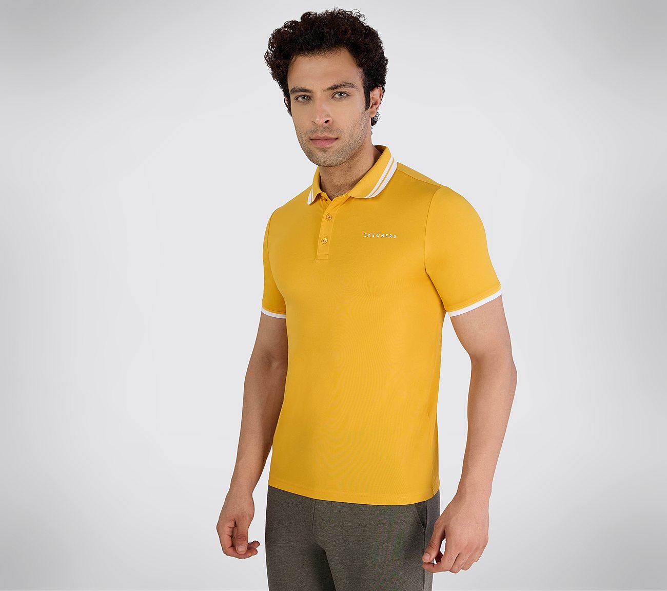 SS BUTTON DOWN POLO, YELLOW Apparel Top View