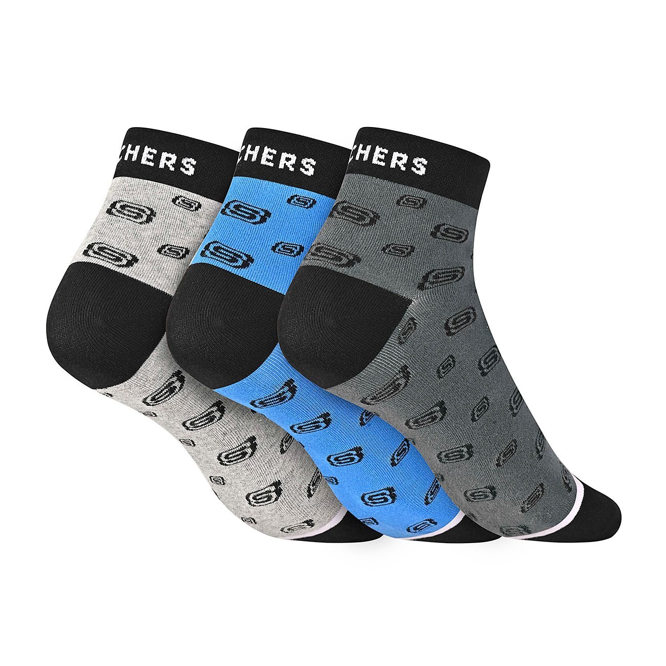 3PK MENS AOP NON TERRY ANKLE, BLACK/CHARCOAL/BLUE Accessories Top View