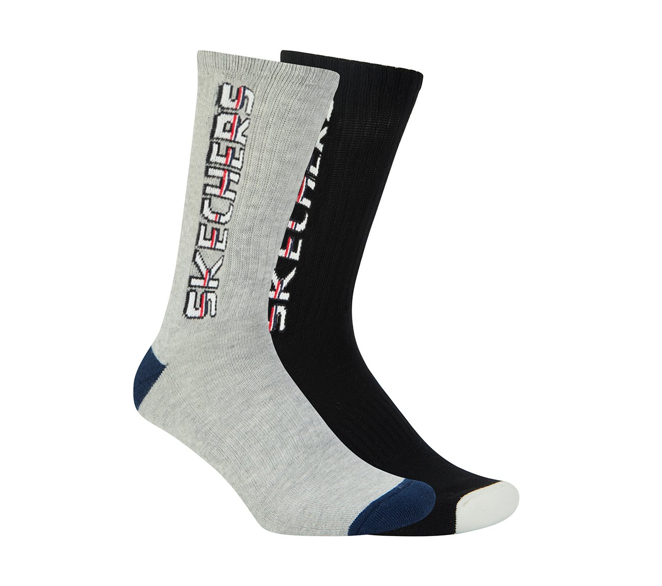 2PK MENS SKECHERS HALF TERRY CEW, BLACK/GRAY