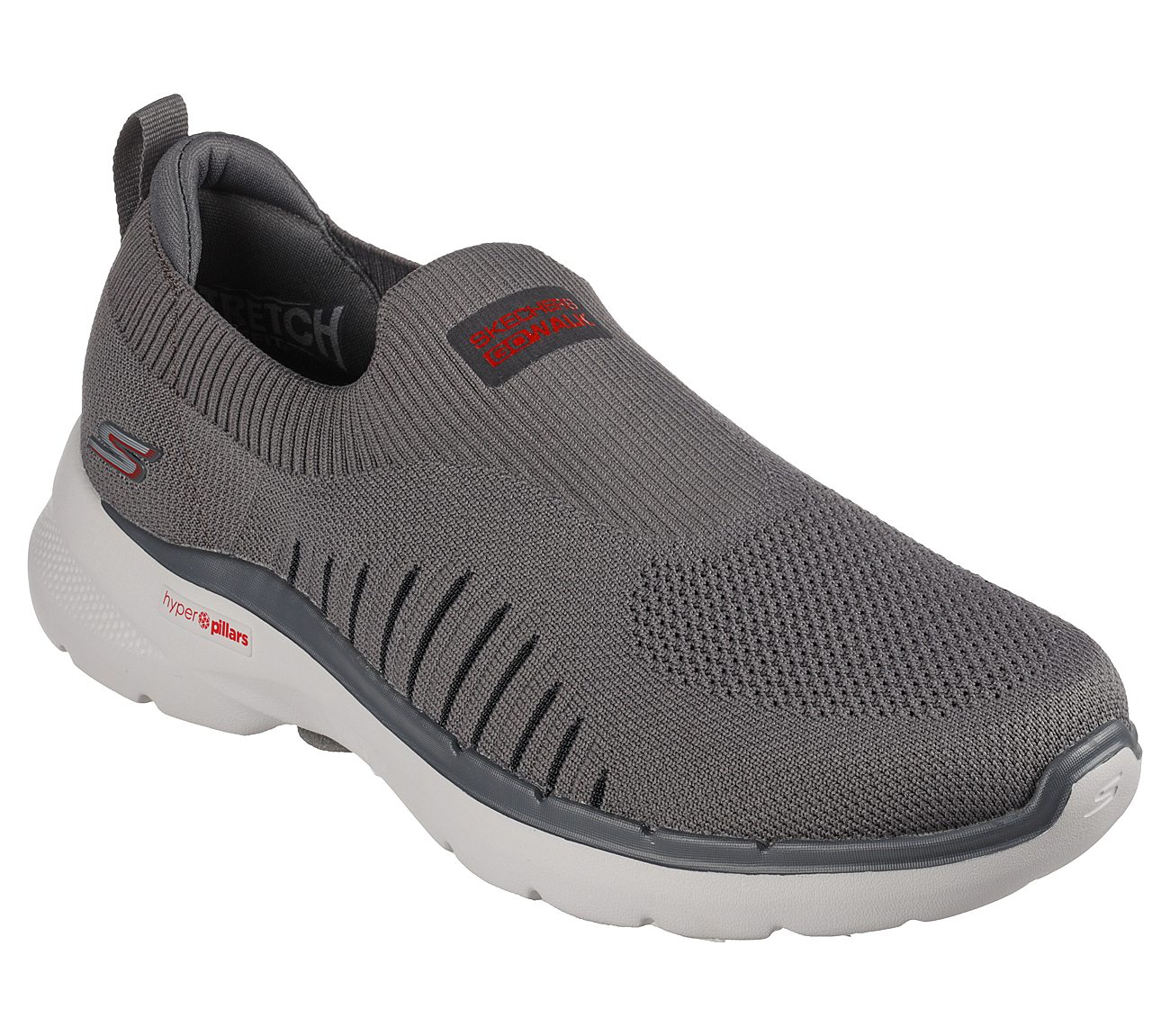 GO WALK 6, GREY/RED Footwear Lateral View
