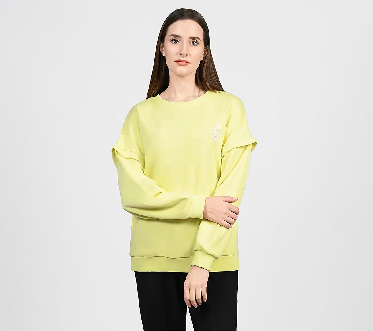 OASIS LAYERED SLEEVE SWEATSHIRT, MINT/YELLOW