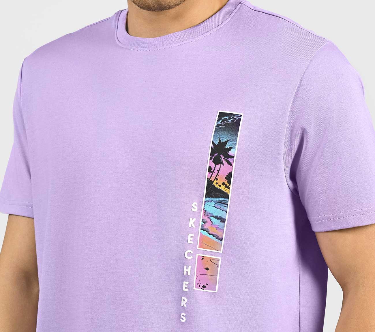 TROPICAL GRAPHIC PRINT T-SHIRT, LT. GRAY/PURPLE Apparel Right View