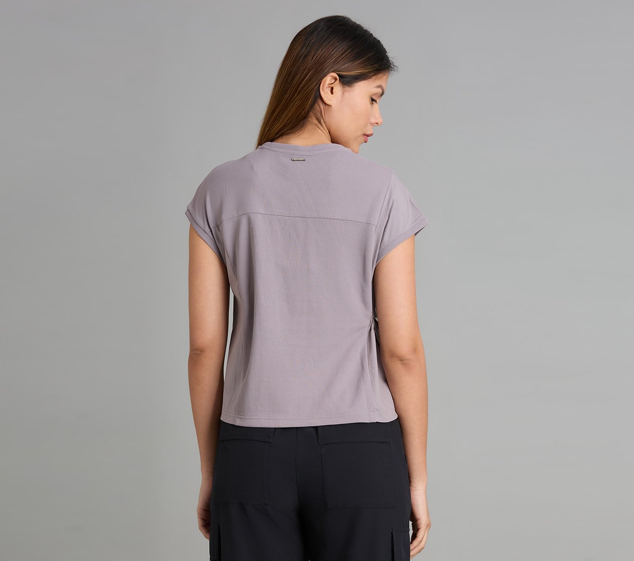 WAFFLE KNIT POPLIN T-SHIRT, CHARCOAL/LT. GRAY