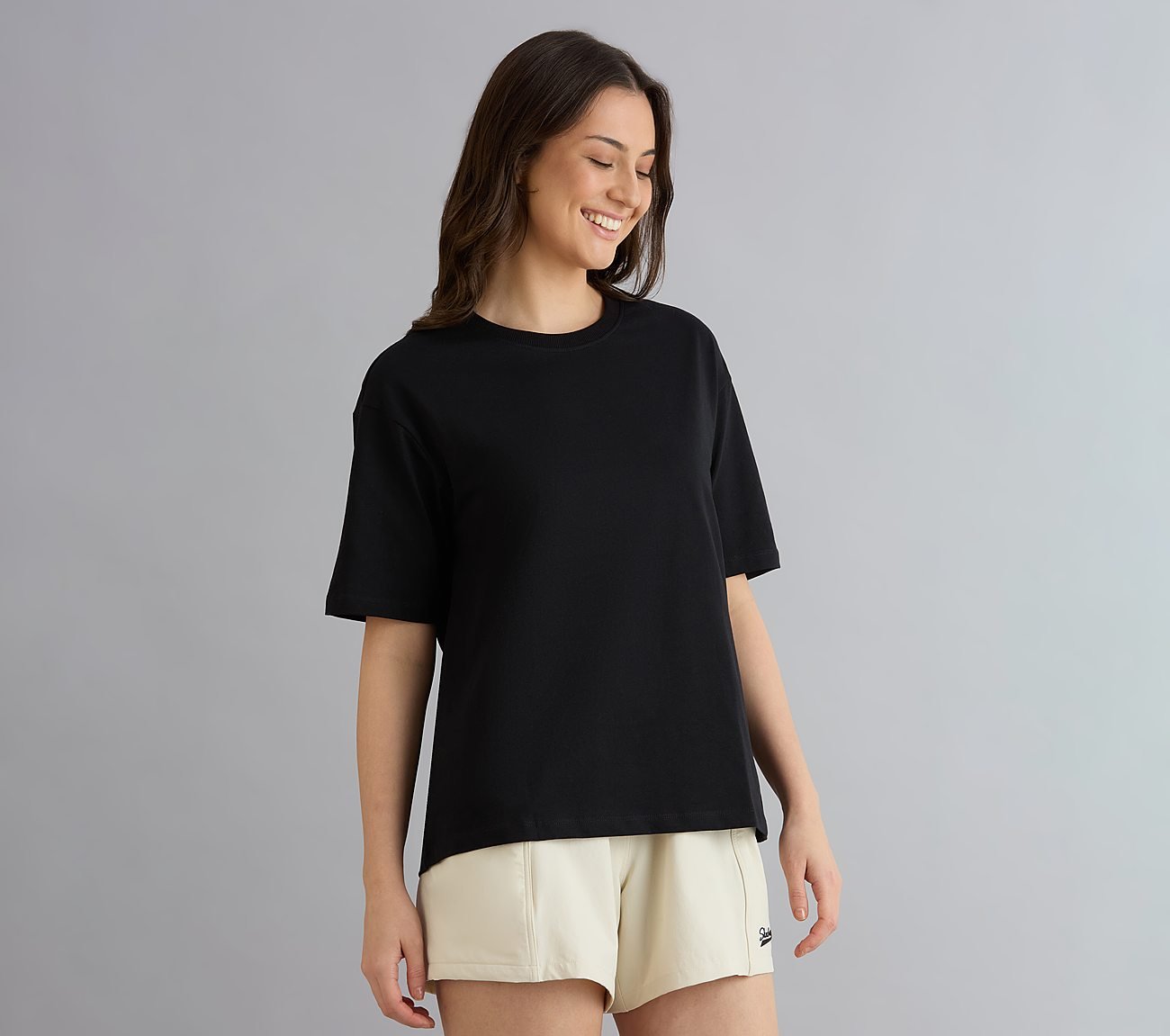 OVERSIZED LONG BACK PRINT TEE, BLACK