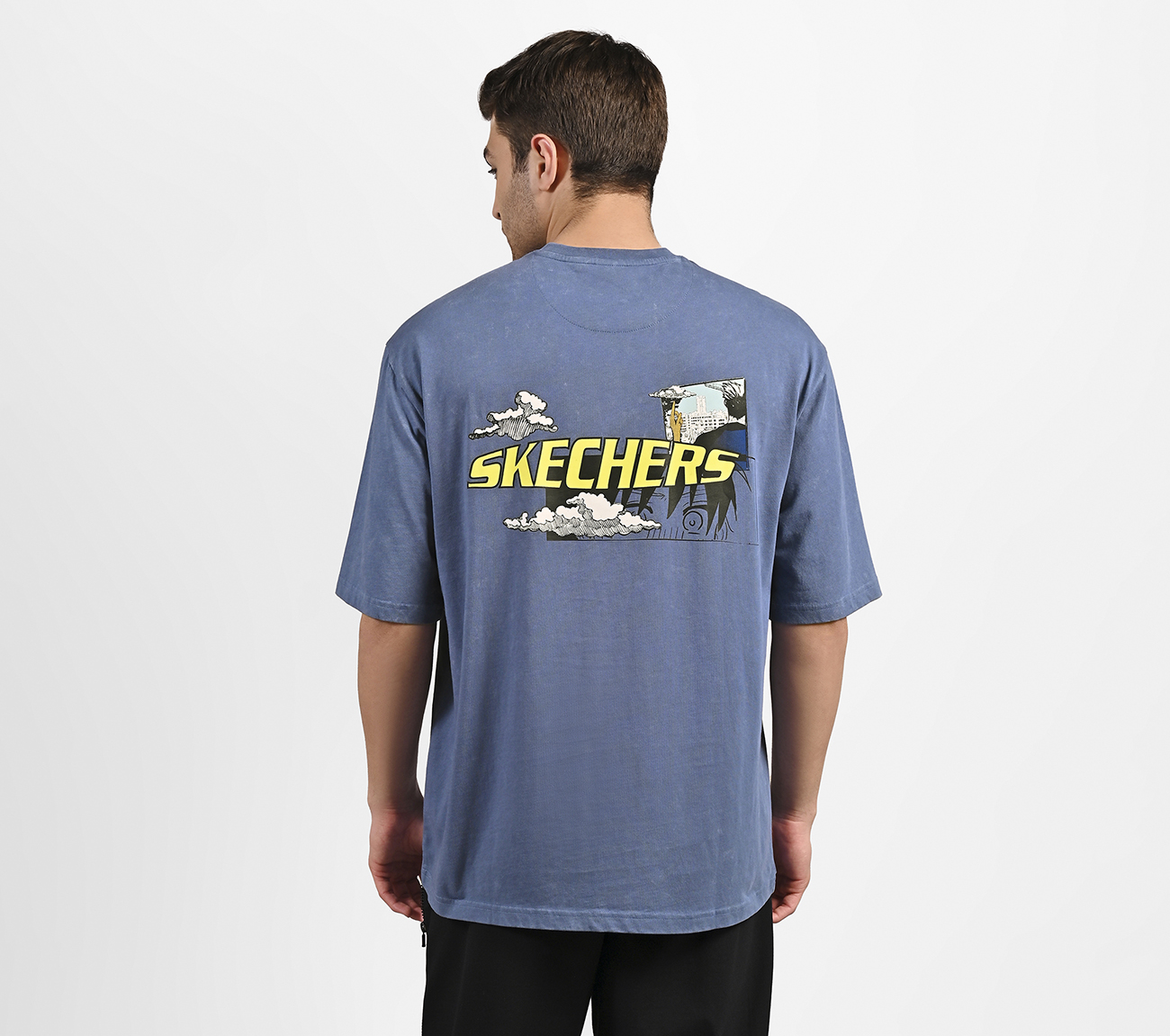 MENS ANIME STREET T-SHIRT, BLACK/SILVER/LIME/BLUE Apparel Left View