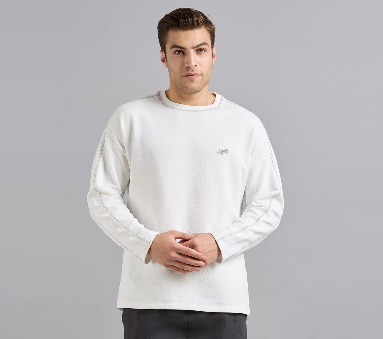 OVERSIZED CONTRAST FLATLOCK TEE, WHITE
