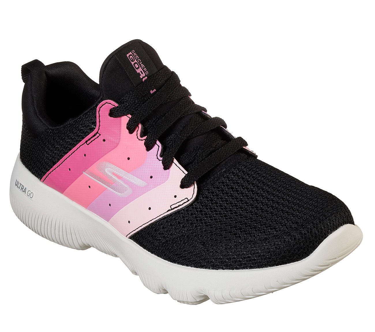 GO RUN FOCUS-GRAVITY, BLACK/PINK Footwear Lateral View