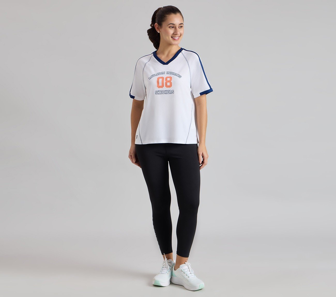 MUMBAI INDIANS V- NECK OVERSIZED TEE, WHITE