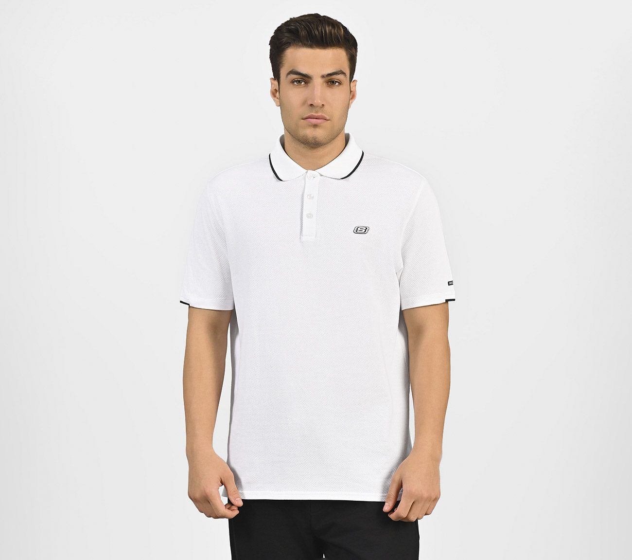 STRUCTURED KNIT POLO, WHITE Apparel Lateral View