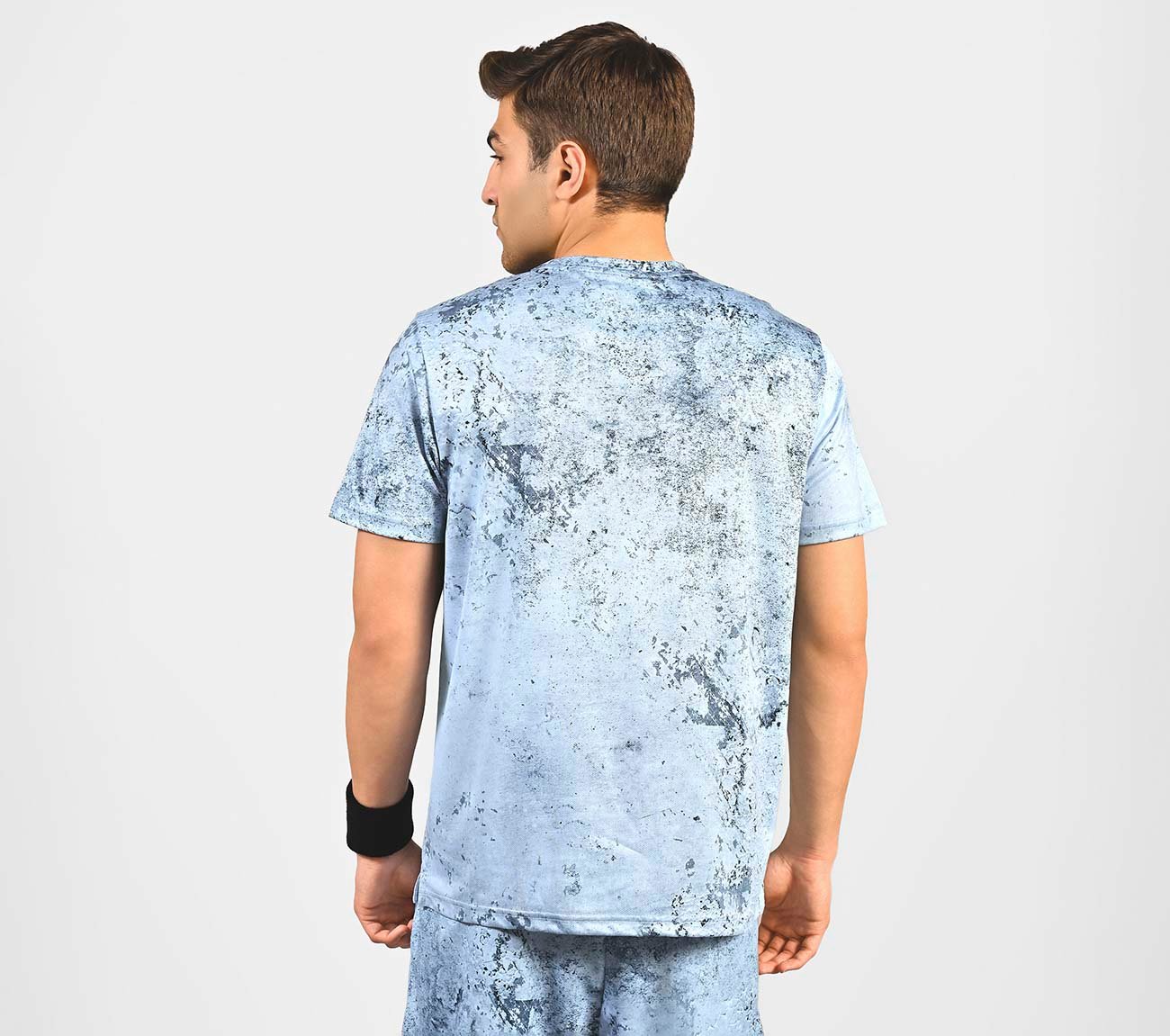 AOP CHEST PRINT PERFORMANCE T-SHIRT, CHARCOAL/LT. BLUE Apparel Left View