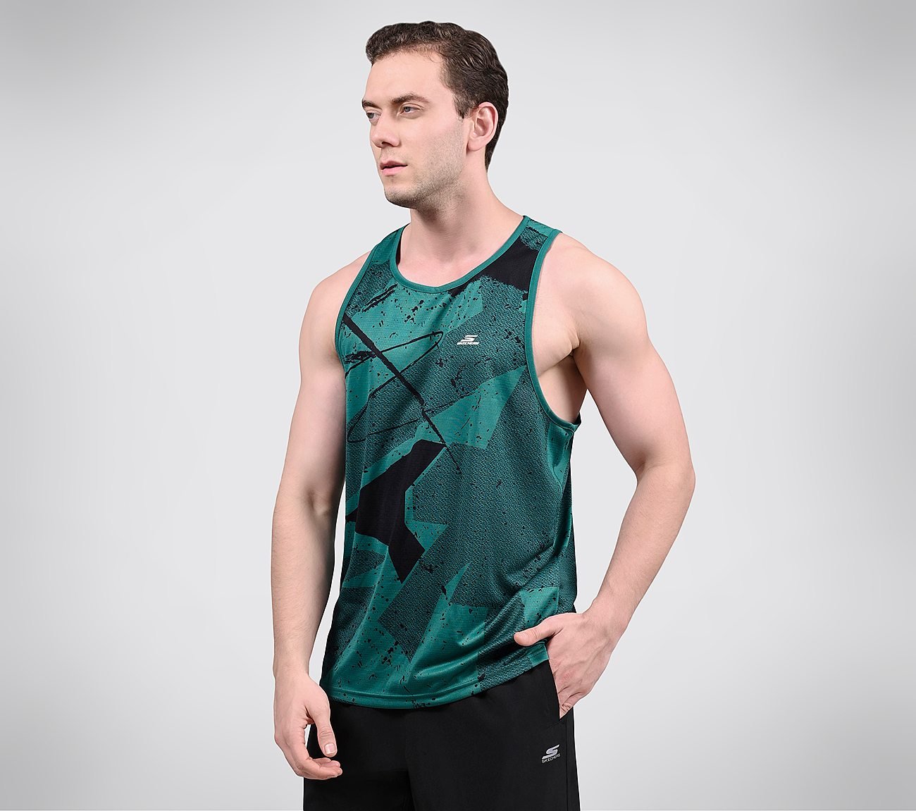 FIRFLY AOP TANK, TEAL/BLUE Apparels Top View