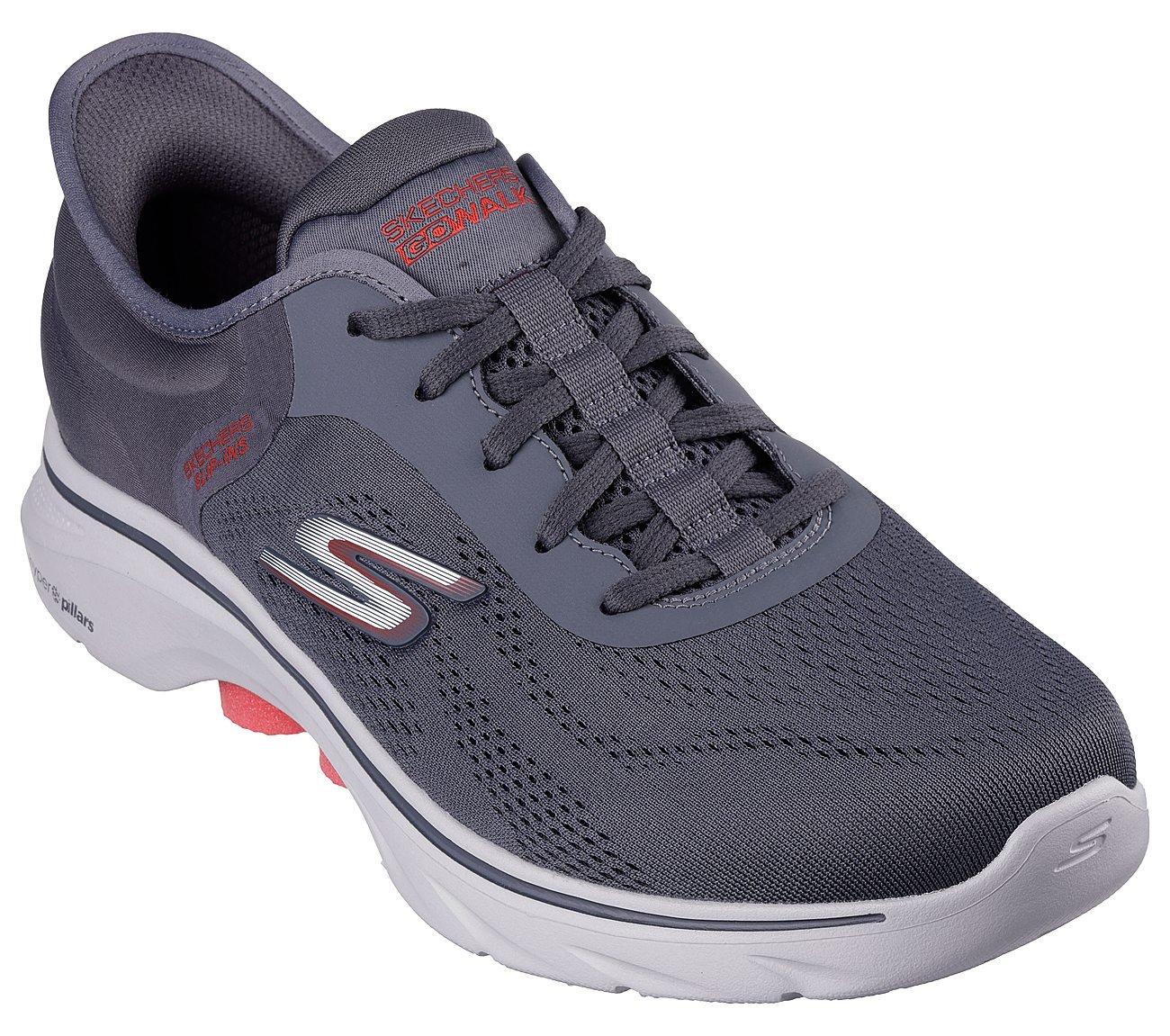 GO WALK 7, CHARCOAL/RED Footwear Right View