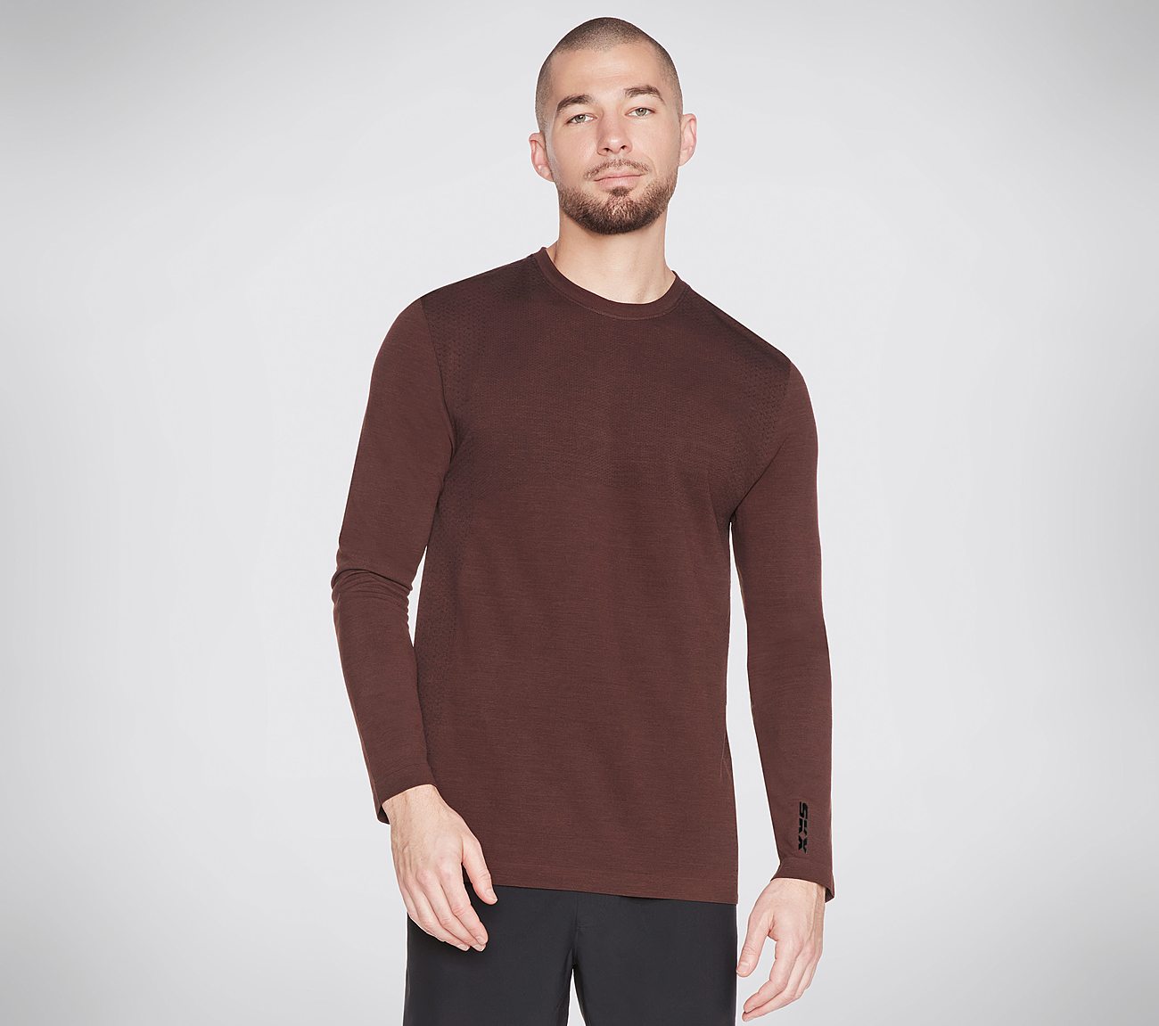 L/S SEAMLESS TEE, BURGUNDY/BROWN Apparels Lateral View