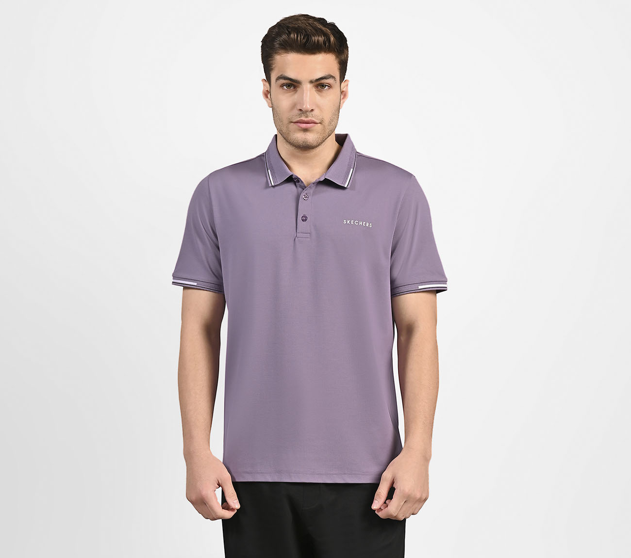 MENS TIPPING POLO, PURPLE/LIME Apparel Lateral View