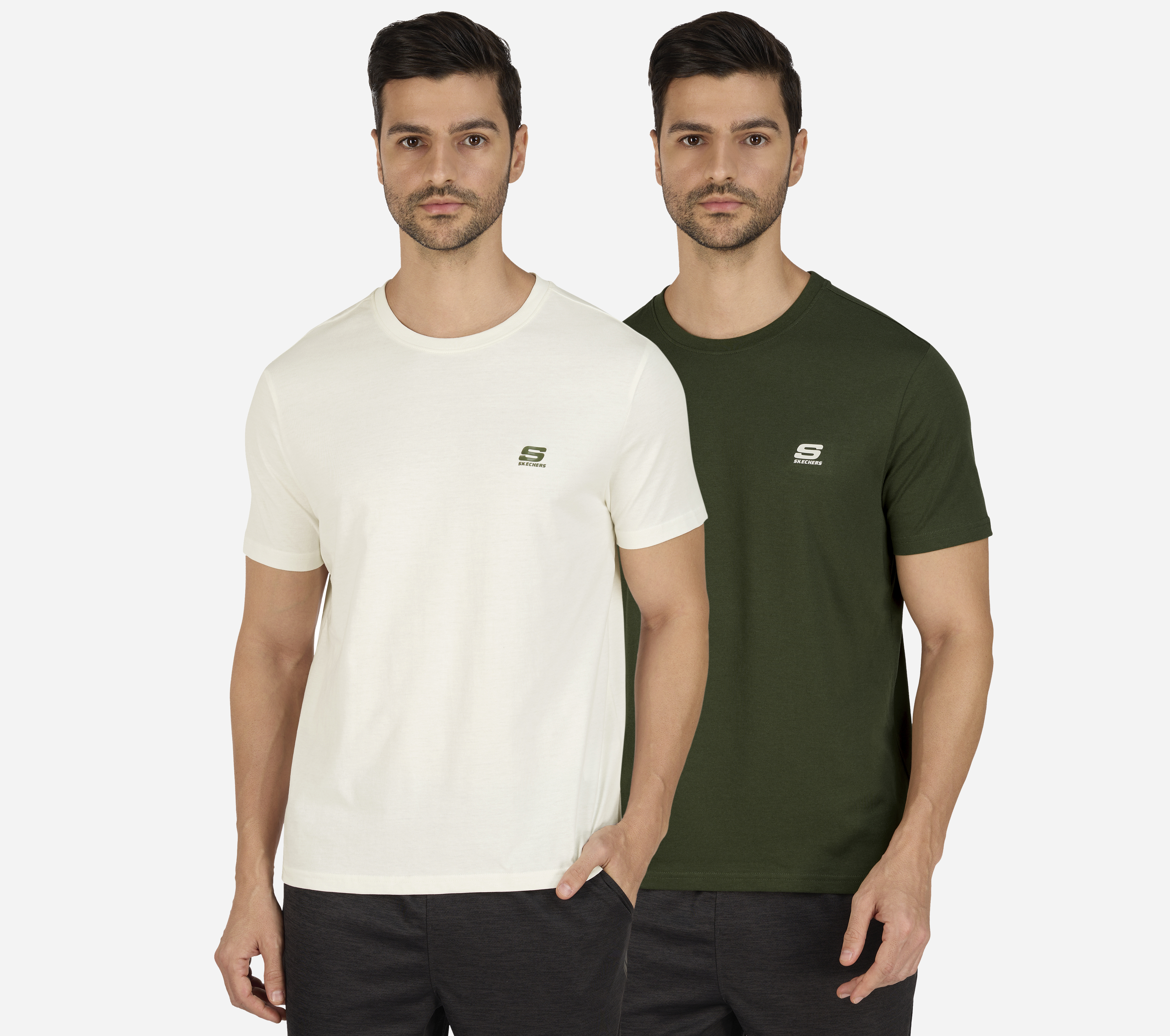 SS CREWNECK TEE-2PC PACK, OFF WHITE/GREEN Apparels Lateral View