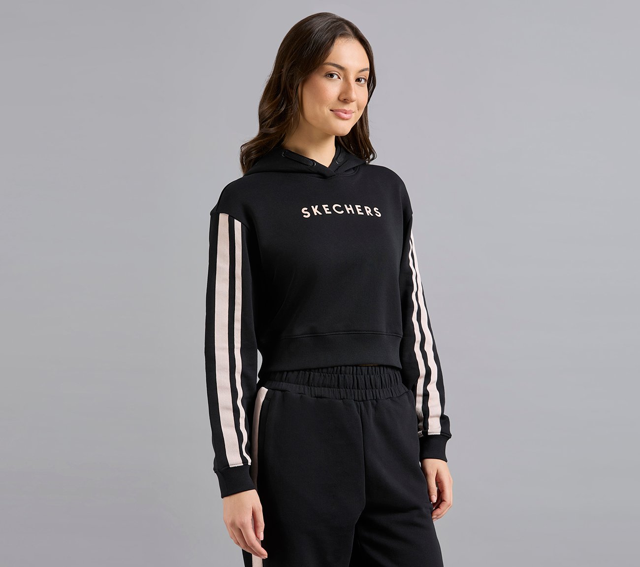 CONSTRAST TAPE HOODED SWEATSHIRT, BLACK Apparels Bottom View
