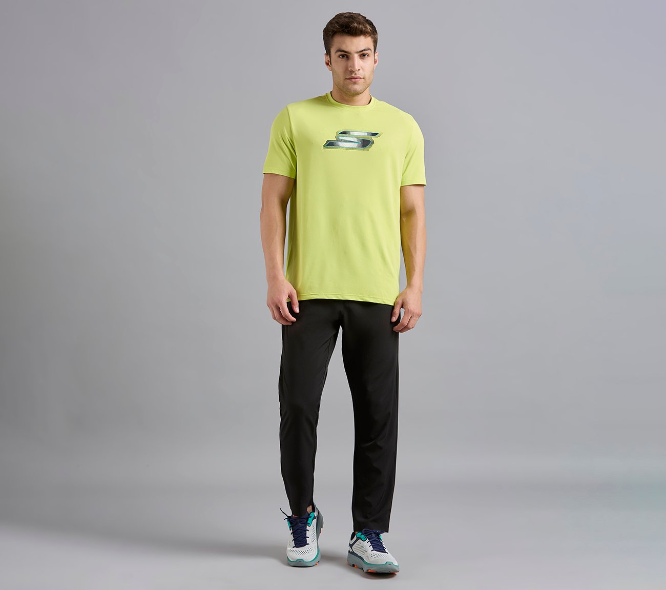 SKECHERS NEWSPRINT LOGO TEE, MINT/YELLOW Apparels Right View
