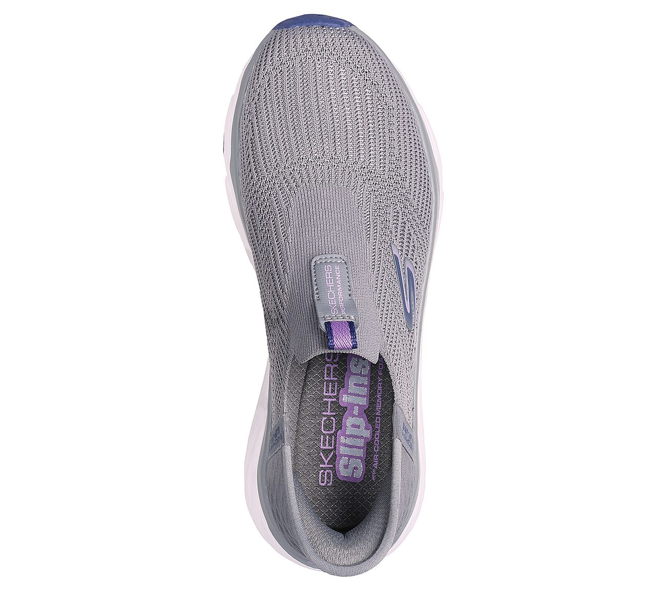 SKECHERS SLIP-INS: MAX CUSHIONING - SMOOTH, CHARCOAL/BLUE Footwear Top View