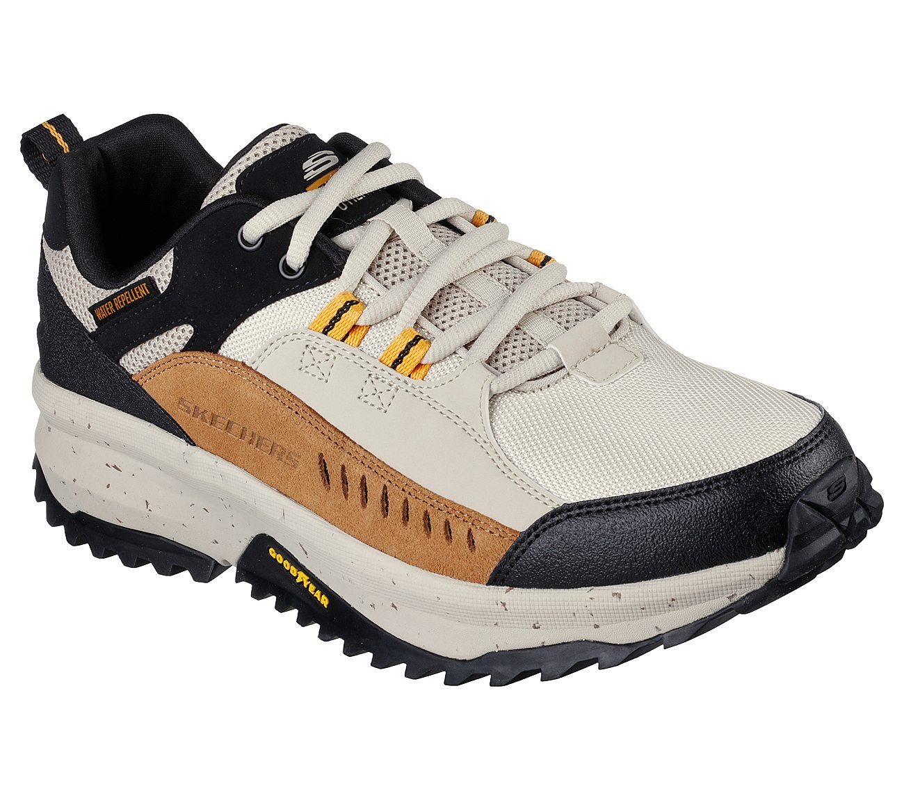 SKECHERS BIONIC TRAIL - ROAD, TAUPE/BLACK Footwear Lateral View