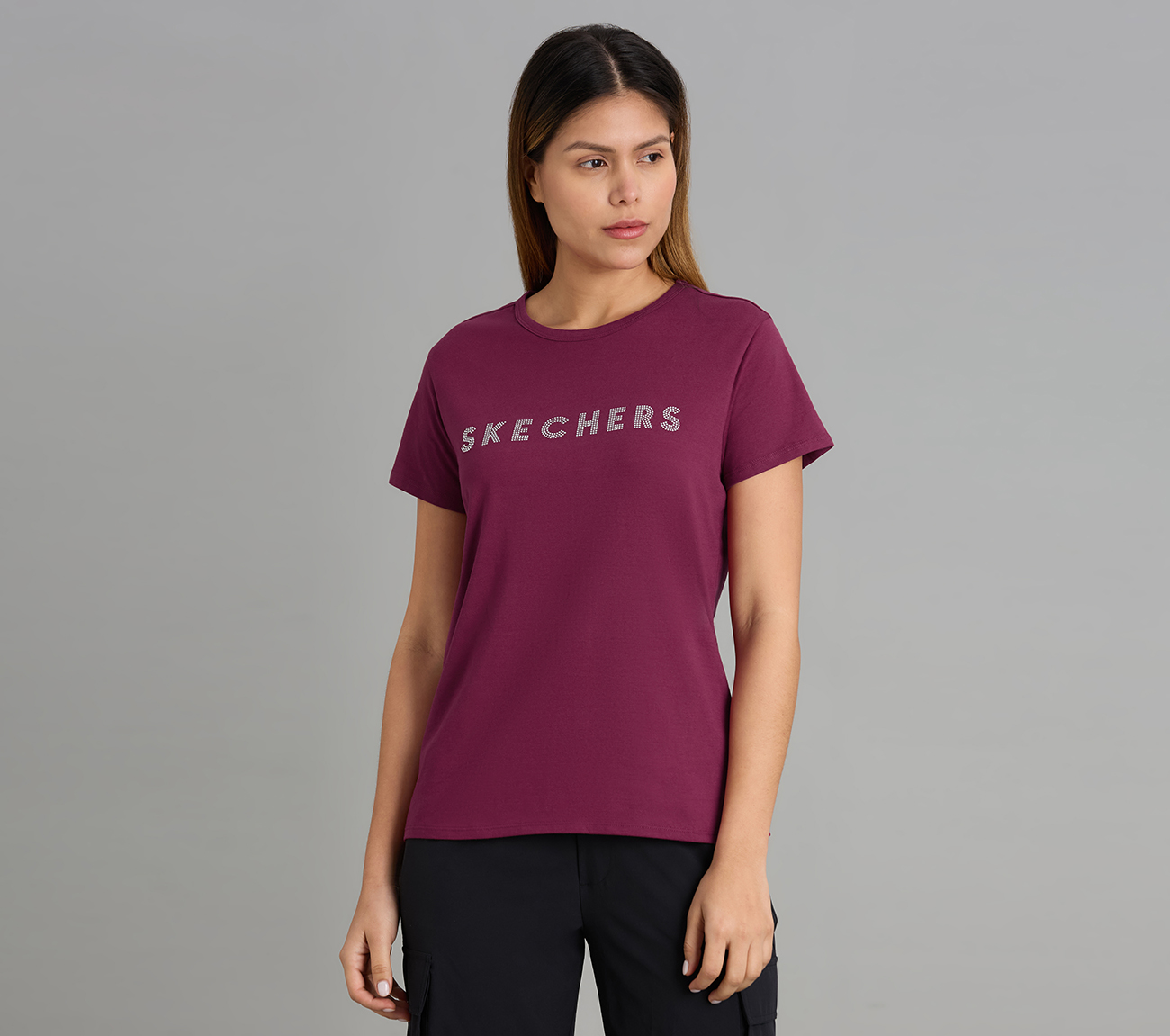 CREW NECK DIAMONTE T-SHIRT, BURGUNDY/PINK