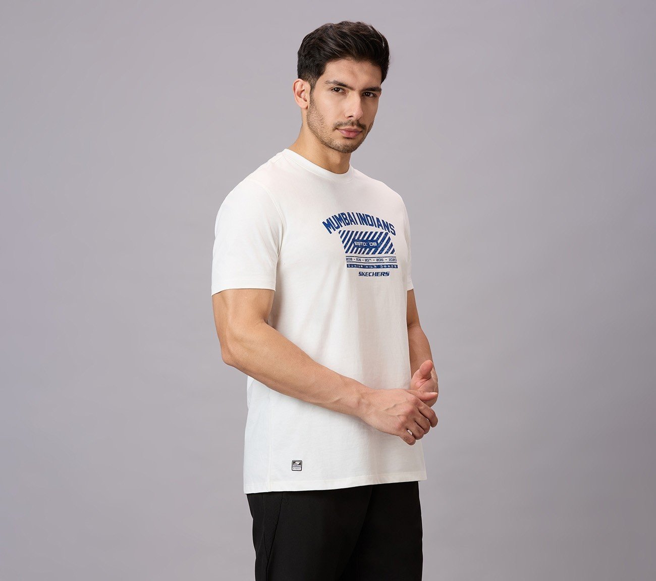 MUMBAI INDIANS DISTRESSED GRAPHIC TEE, WHITE