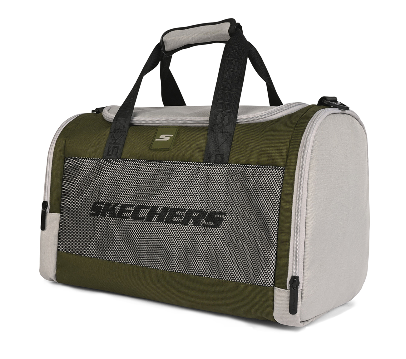 MONOCHROME DUFFLE BAG WITH MESH DETAILED, OLIVE
